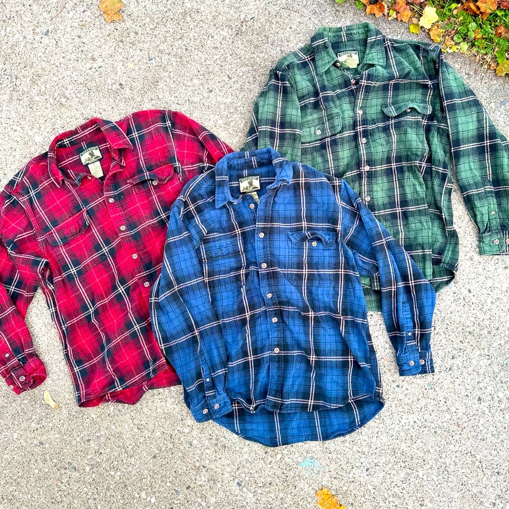 3 90s Vintage Field and Stream Plaid Flannel Button Down Shirts - Men’s Medium